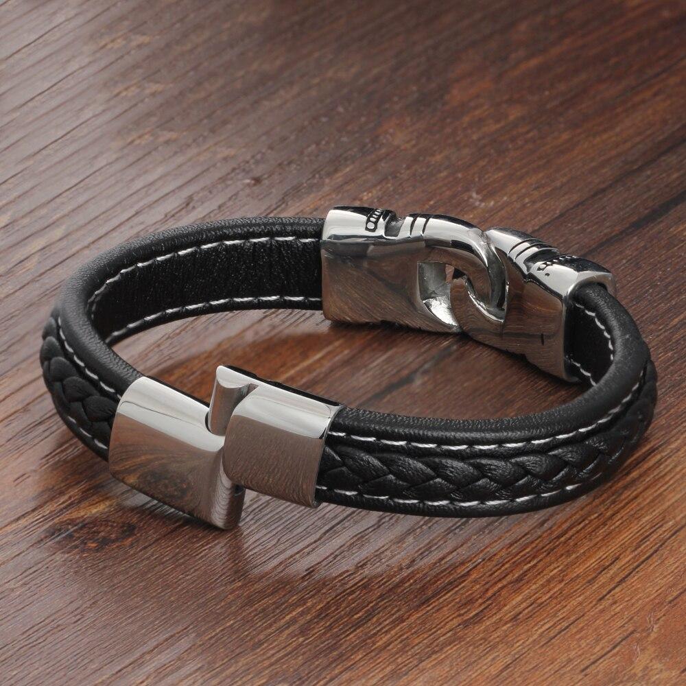 21.5cm Genuine Leather Bracelets For Men Father's Day Gift Jewelry Ancient Stainless Steel Bracelets & Bangle-Customized Jewel
