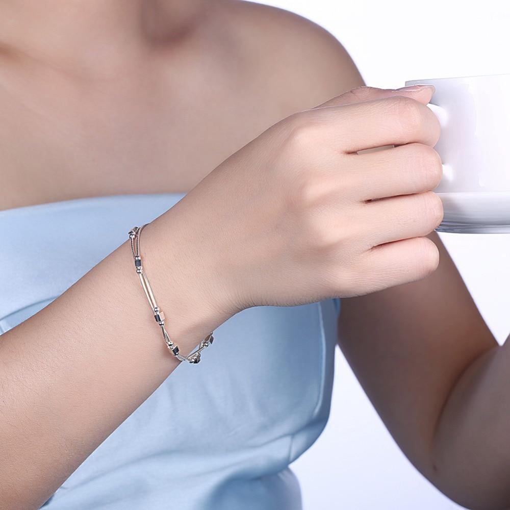 925 Sterling Silver Bracelet 2018 Square Silver-Color For Women Trendy Mother's Day Gift jewelry-Customized Jewel