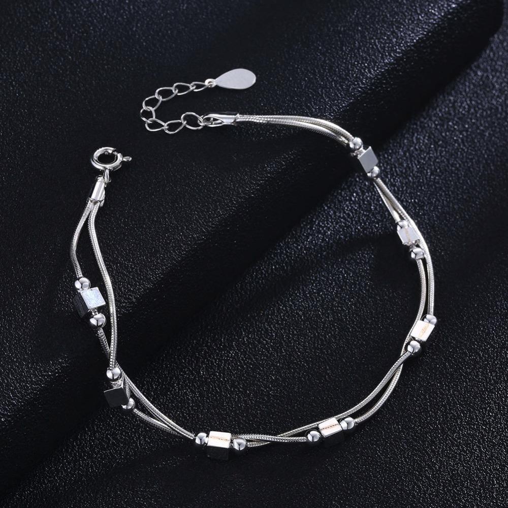 925 Sterling Silver Bracelet 2018 Square Silver-Color For Women Trendy Mother's Day Gift jewelry-Customized Jewel