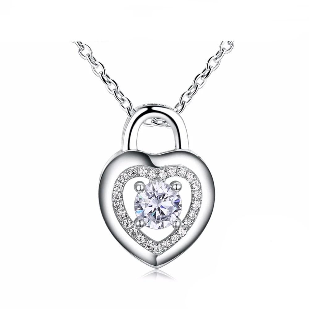 Heart Lock Shape Cubic Zirconia 925 Sterling Silver Necklaces & Pendants Fashion Party Jewelry For Women-Customized Jewel
