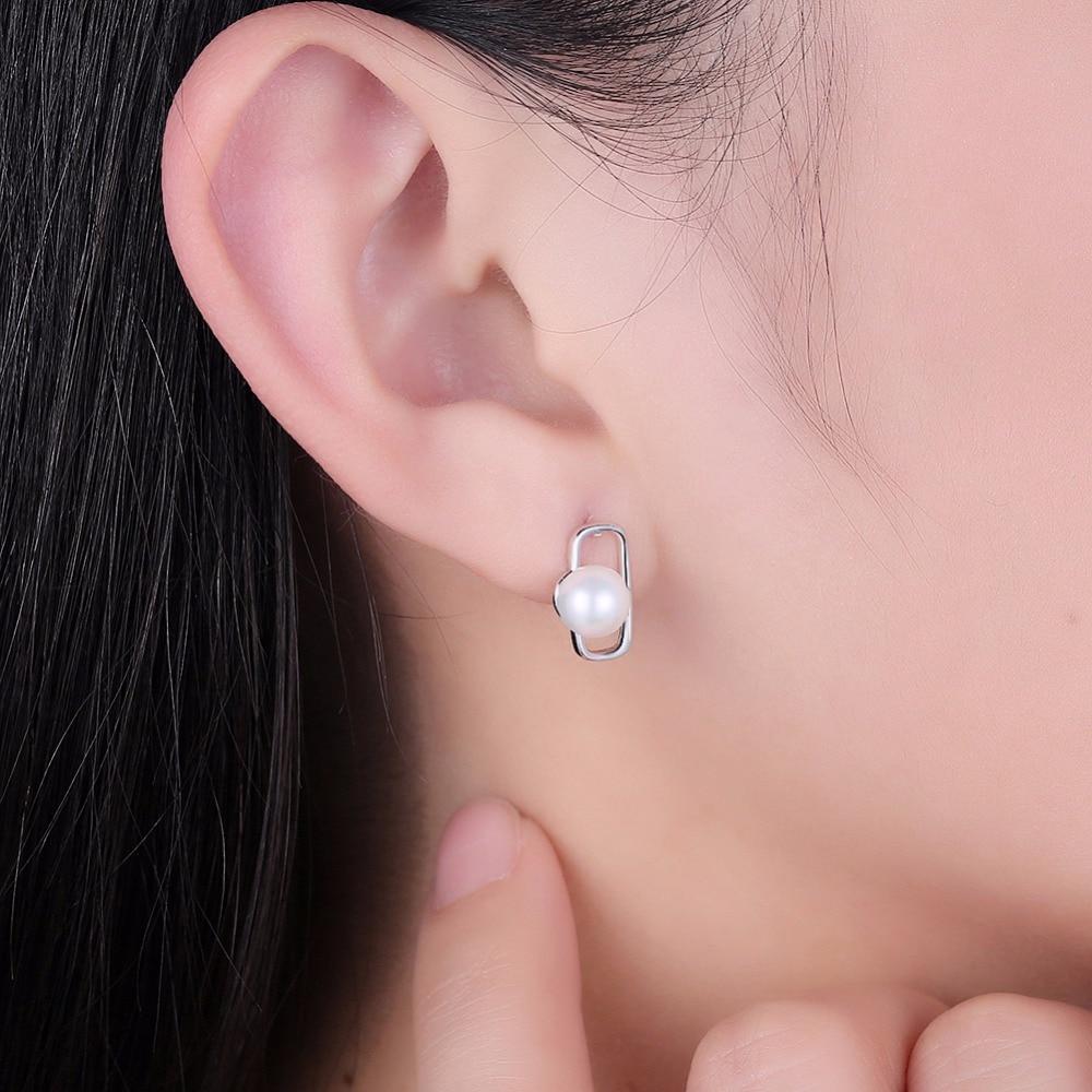 Fashionable 925 Sterling Silver Geometric Design Simulated Pearl Stud Earrings for Women, Trendy Party Jewelry Accessory-Customized Jewel