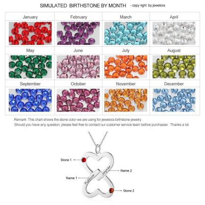 Personalized Women’s 925 Sterling Silver Necklace with Inverted Heart Shape Engrave Name & Birthstones Pendant, Trendy Fashion Jewelry-Customized Jewel