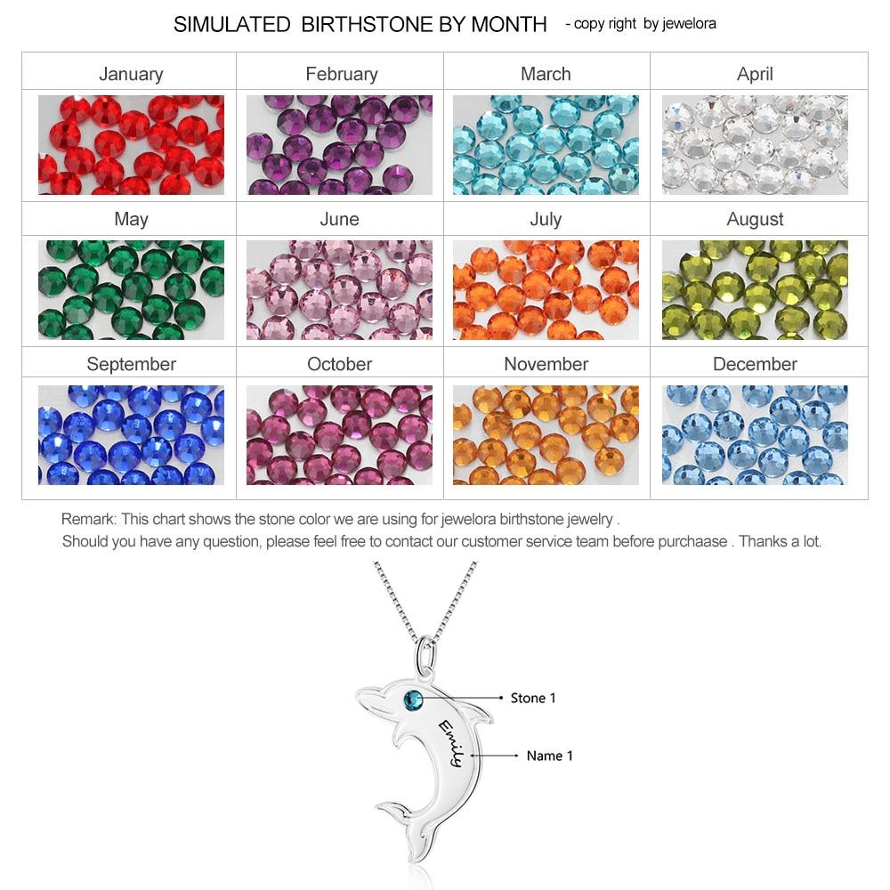 925 Sterling Silver Dolphin Shape Name & Birthstone Personalized Pendant Necklaces for Women-Customized Jewel