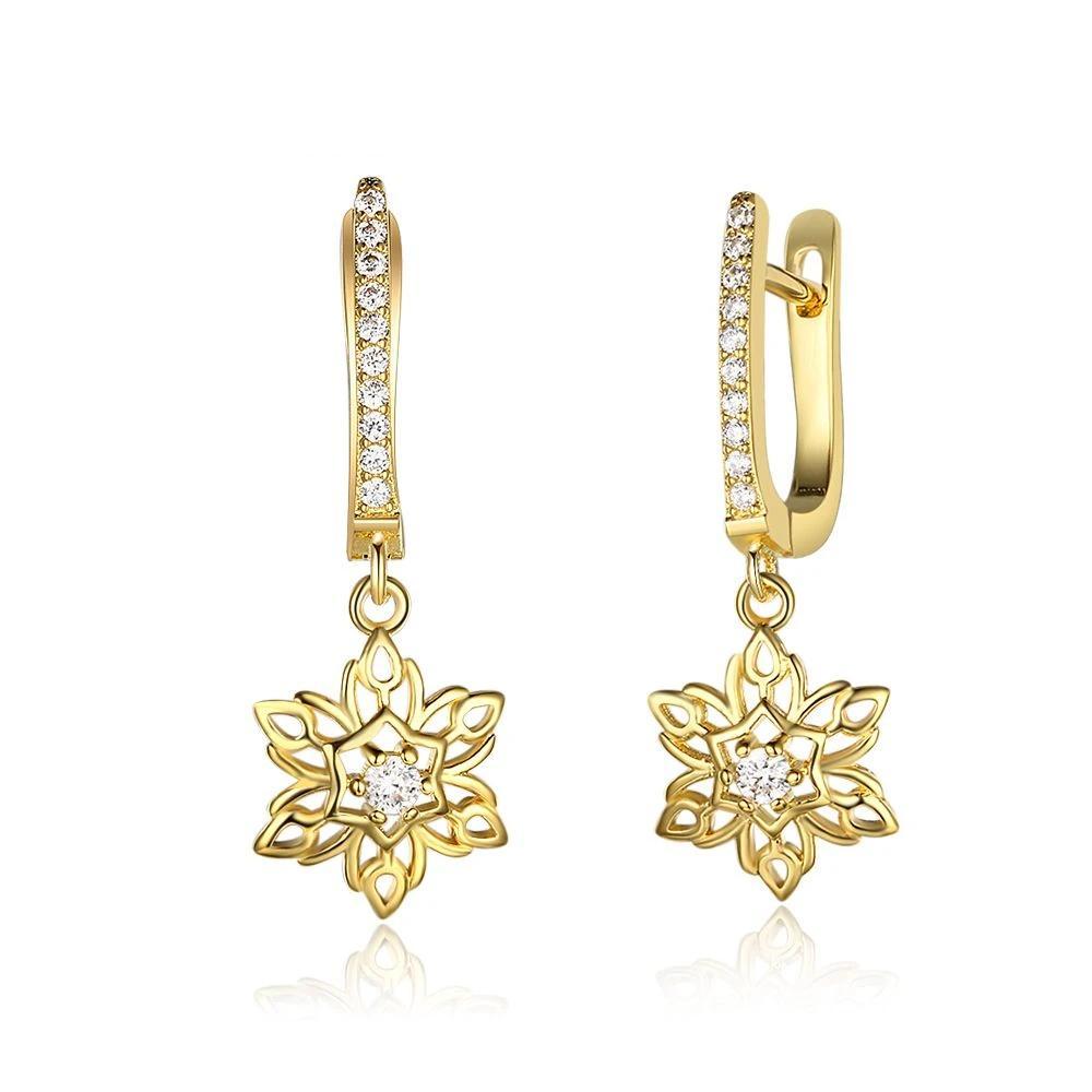 Gold Color Vintage Style Hollow Flower Design Drop Earrings, Party Jewelry Hoop Ear Piece for Women-Customized Jewel