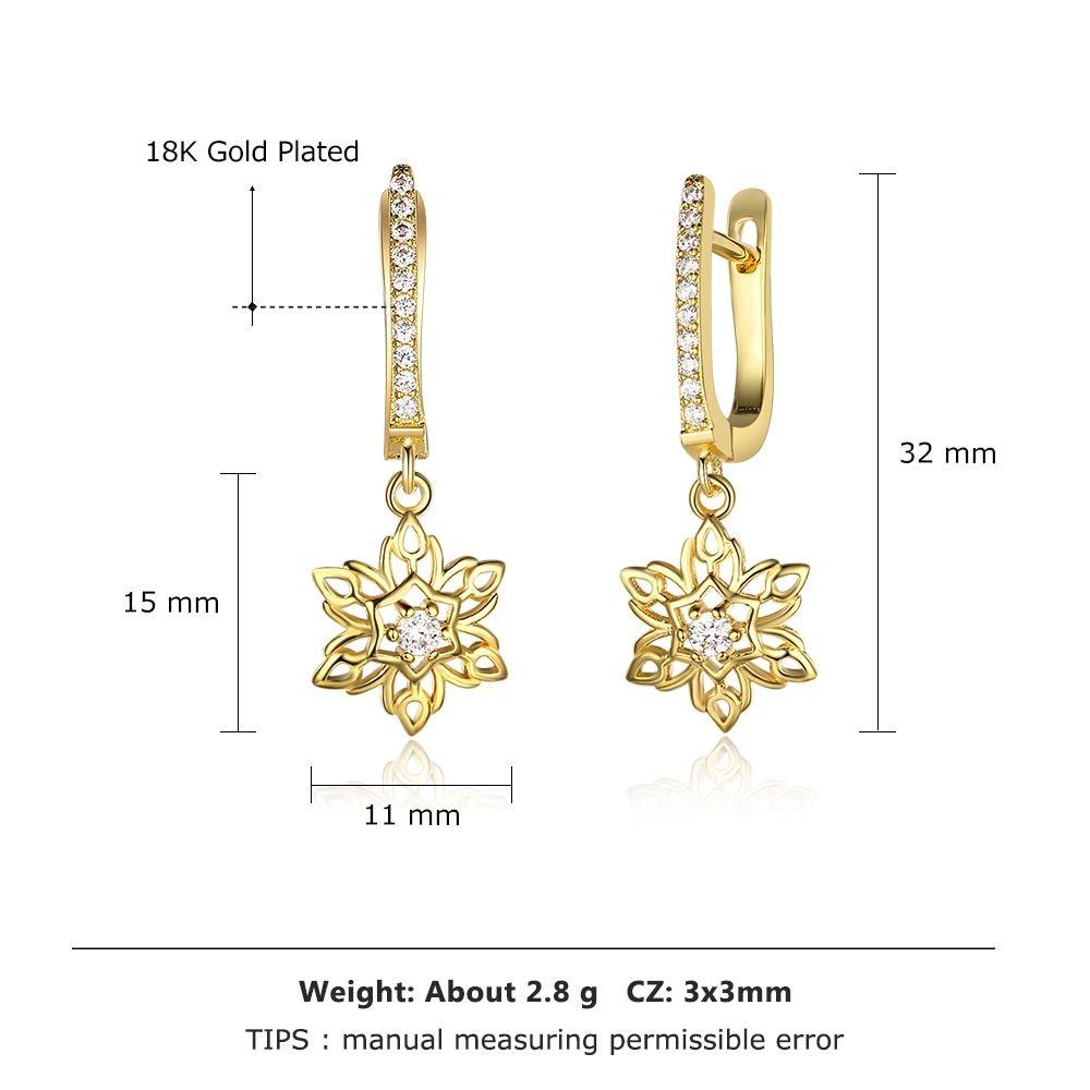 Gold Color Vintage Style Hollow Flower Design Drop Earrings, Party Jewelry Hoop Ear Piece for Women-Customized Jewel