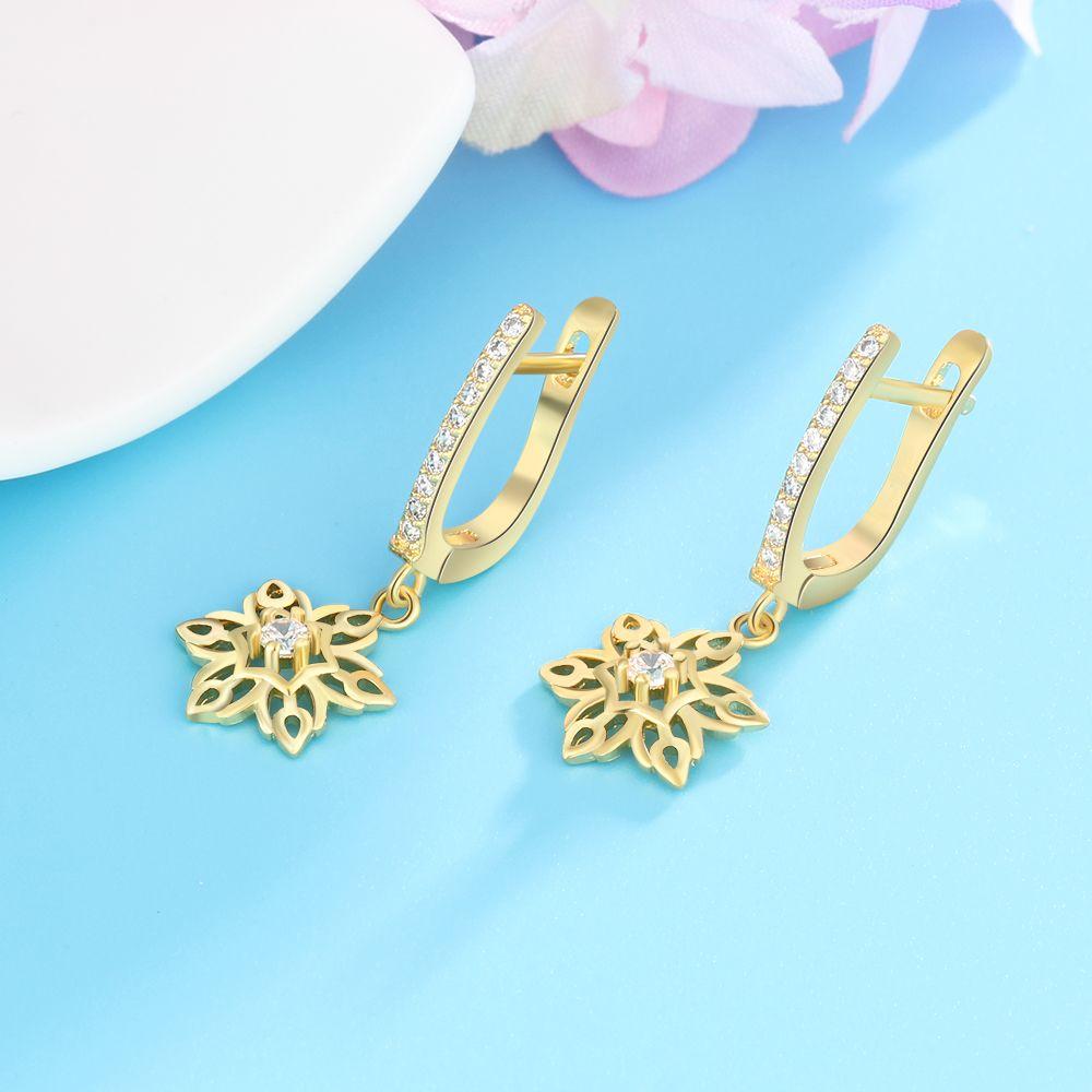 Gold Color Vintage Style Hollow Flower Design Drop Earrings, Party Jewelry Hoop Ear Piece for Women-Customized Jewel
