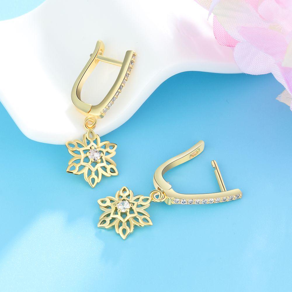 Gold Color Vintage Style Hollow Flower Design Drop Earrings, Party Jewelry Hoop Ear Piece for Women-Customized Jewel