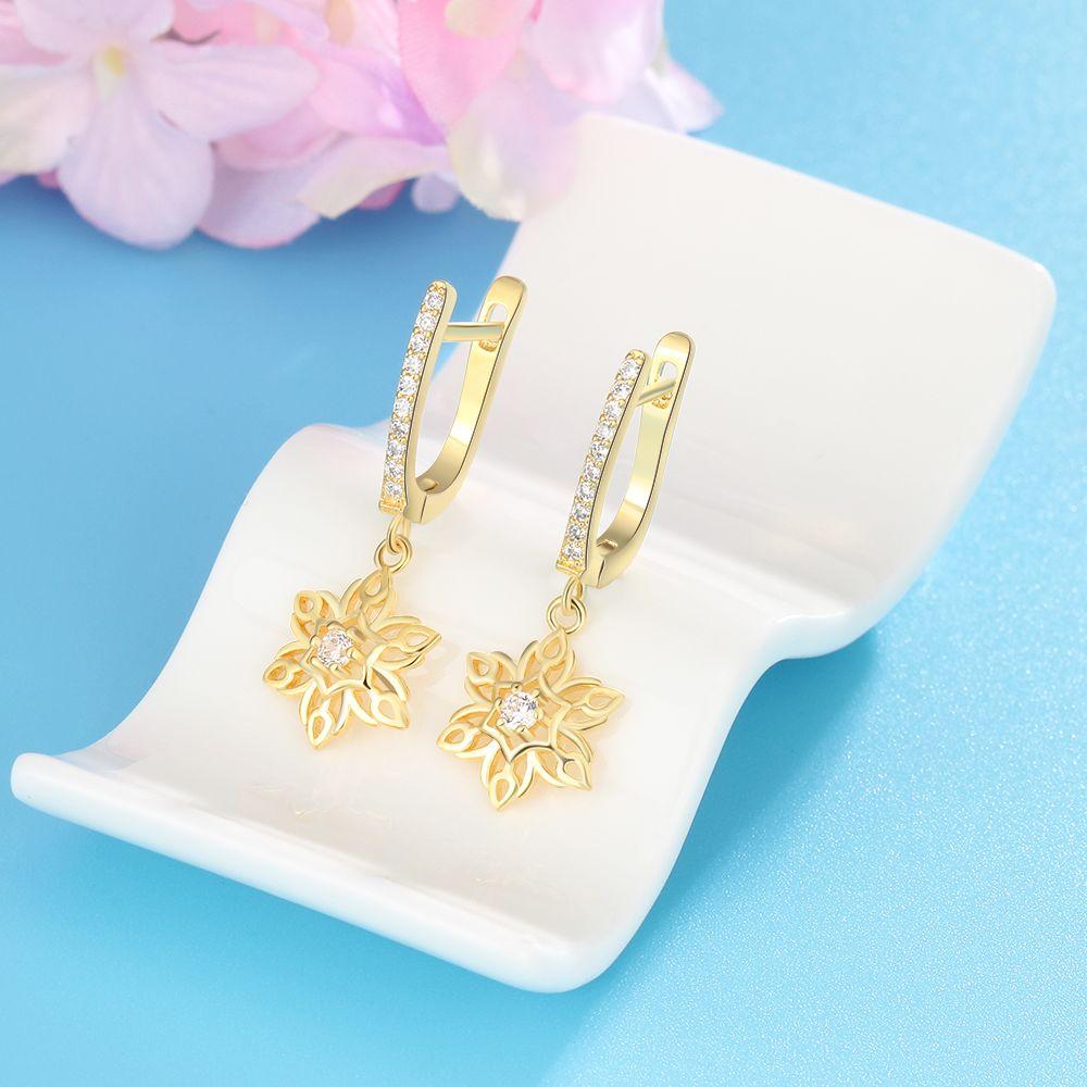Gold Color Vintage Style Hollow Flower Design Drop Earrings, Party Jewelry Hoop Ear Piece for Women-Customized Jewel