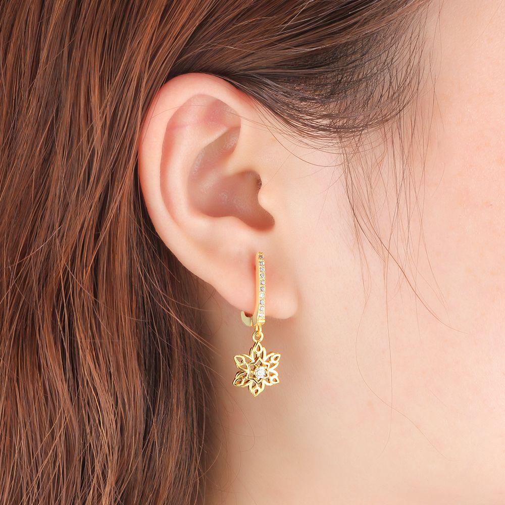 Gold Color Vintage Style Hollow Flower Design Drop Earrings, Party Jewelry Hoop Ear Piece for Women-Customized Jewel