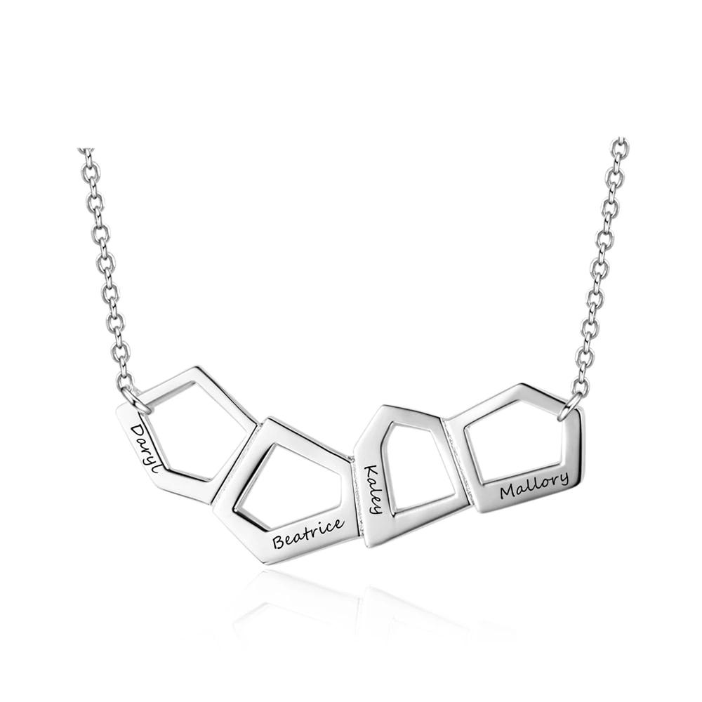Personalized Women’s 925 Sterling Silver Custom 4 Name Necklace with Geometric-Shaped Pendant, Trendy Jewelry for Best Friends-Customized Jewel