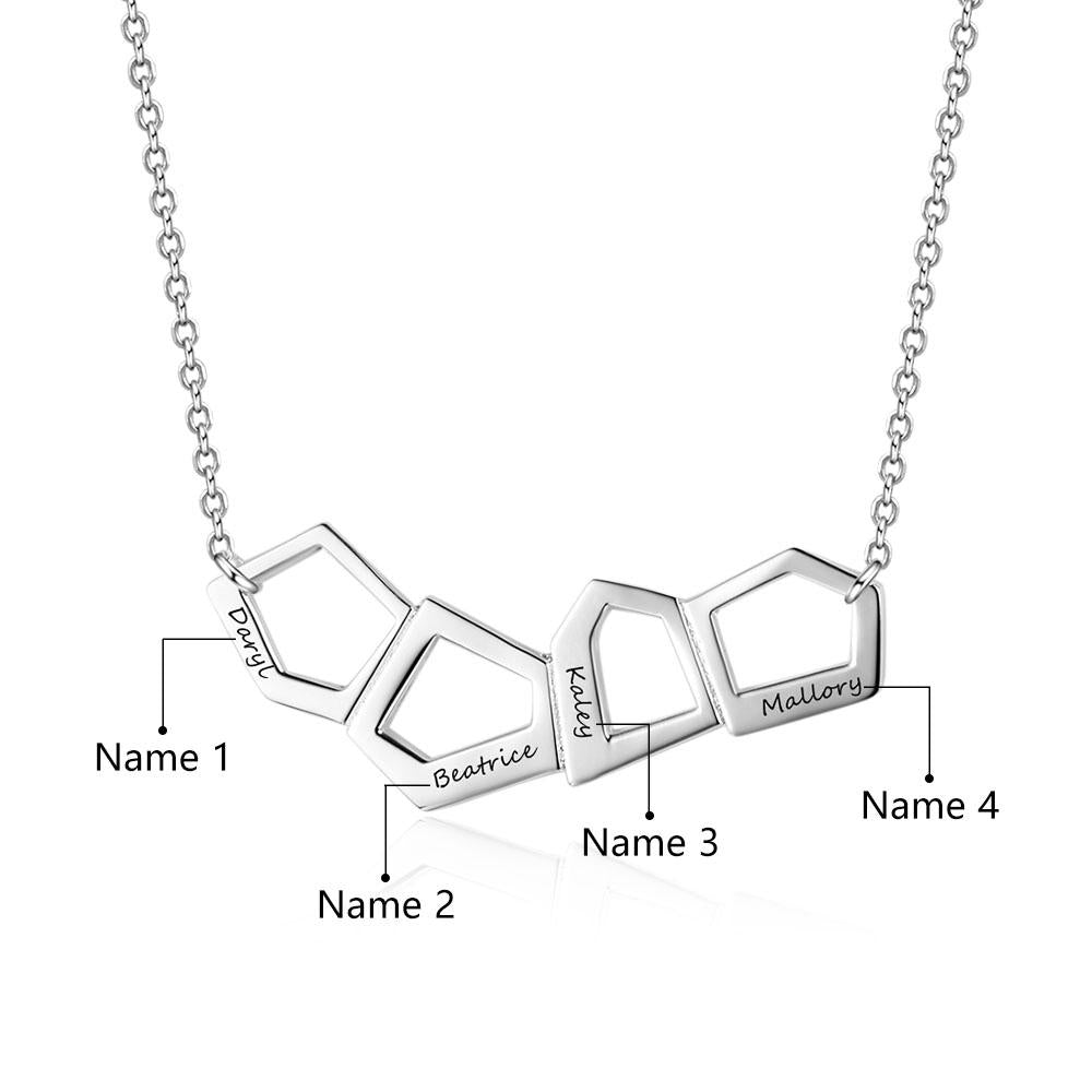 Personalized Women’s 925 Sterling Silver Custom 4 Name Necklace with Geometric-Shaped Pendant, Trendy Jewelry for Best Friends-Customized Jewel