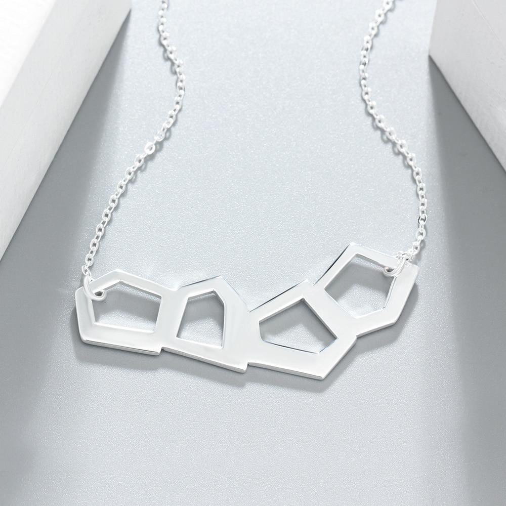 Personalized Women’s 925 Sterling Silver Custom 4 Name Necklace with Geometric-Shaped Pendant, Trendy Jewelry for Best Friends-Customized Jewel