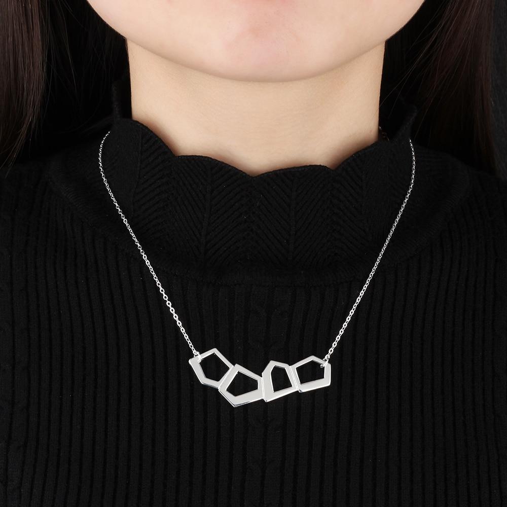 Personalized Women’s 925 Sterling Silver Custom 4 Name Necklace with Geometric-Shaped Pendant, Trendy Jewelry for Best Friends-Customized Jewel