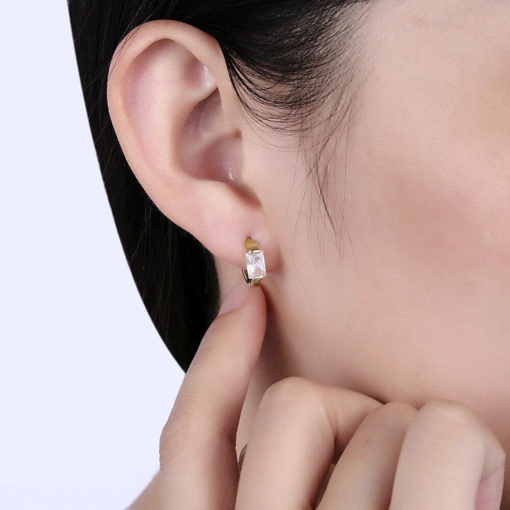 Gold-Color Hoop Earrings CZ Square Stone For Women-Customized Jewel