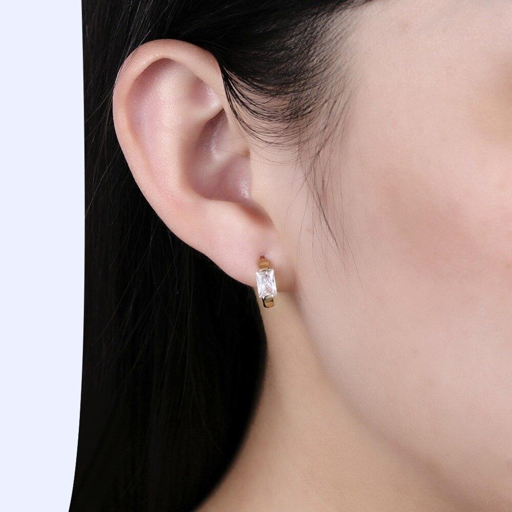 Gold-Color Hoop Earrings CZ Square Stone For Women-Customized Jewel