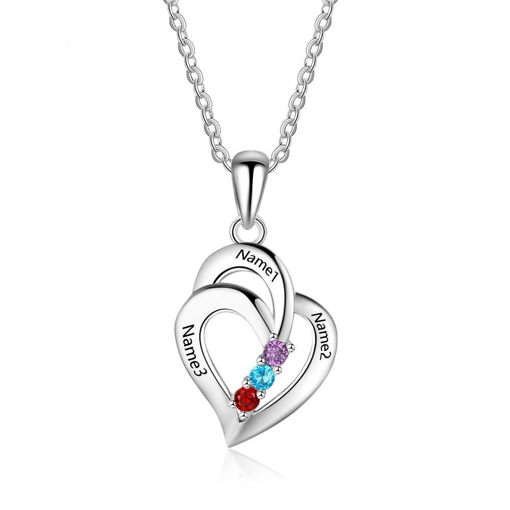 Personalized Women’s 925 Sterling Silver Necklace & Heart-Shaped Engrave Name Pendant with Birthstones, Classic Jewelry Gift for Girlfriend-Customized Jewel