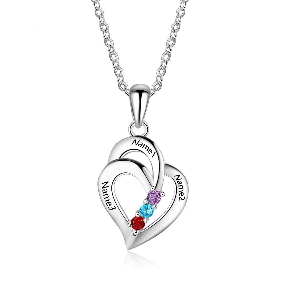 Personalized Women’s 925 Sterling Silver Necklace & Heart-Shaped Engrave Name Pendant with Birthstones, Classic Jewelry Gift for Girlfriend-Customized Jewel