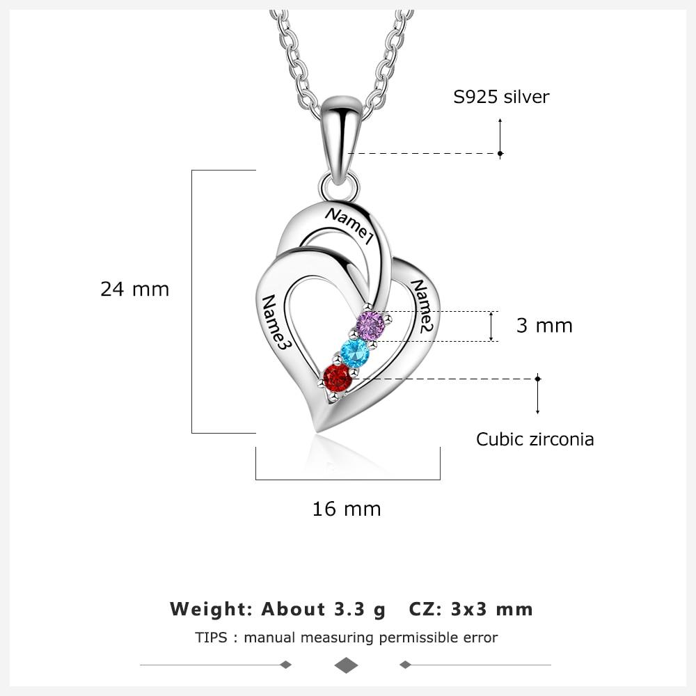 Personalized Women’s 925 Sterling Silver Necklace & Heart-Shaped Engrave Name Pendant with Birthstones, Classic Jewelry Gift for Girlfriend-Customized Jewel
