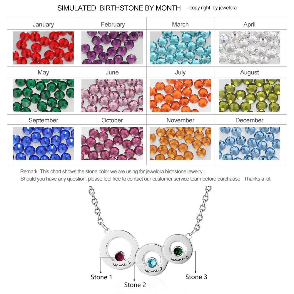 Personalized 925 Sterling Silver Name Necklace with 3 Circle Birthstone Pendant, Trendy Family Jewelry for Women-Customized Jewel