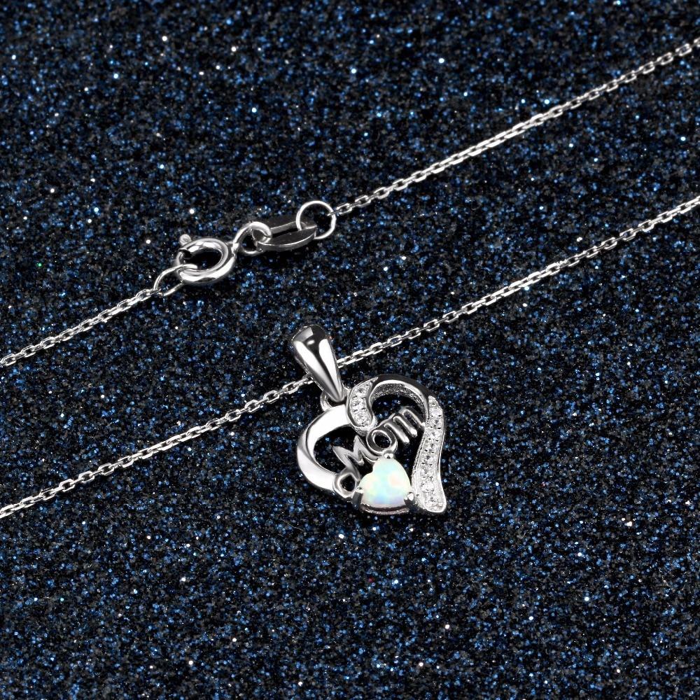 Women’s 925 Sterling Silver Necklace with Heart Shape CZ Stone Pendant & Opal, Best Trendy Jewelry Gift for Mom-Customized Jewel