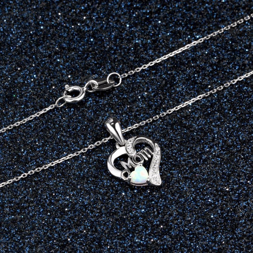 Women’s 925 Sterling Silver Necklace with Heart Shape CZ Stone Pendant & Opal, Best Trendy Jewelry Gift for Mom-Customized Jewel