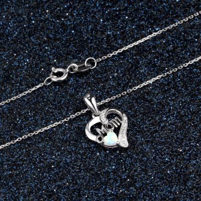 Women’s 925 Sterling Silver Necklace with Heart Shape CZ Stone Pendant & Opal, Best Trendy Jewelry Gift for Mom-Customized Jewel
