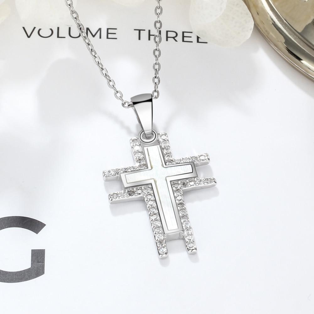 Silver Necklace For Women Cross Pearl Oysters Pendants Cubic Zirconia Religious Jewelry-Customized Jewel