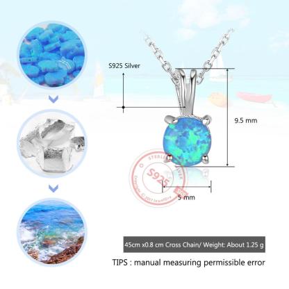 925 Sterling Silver Round Blue Opal Romantic Pendants Necklaces for Women, Trendy Jewelry Gift-Customized Jewel