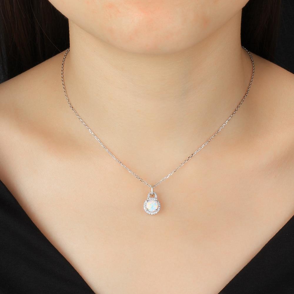 925 Sterling Silver Fashion Necklace with Round Milky Opal Pendant, Jewelry Gift for Her-Customized Jewel