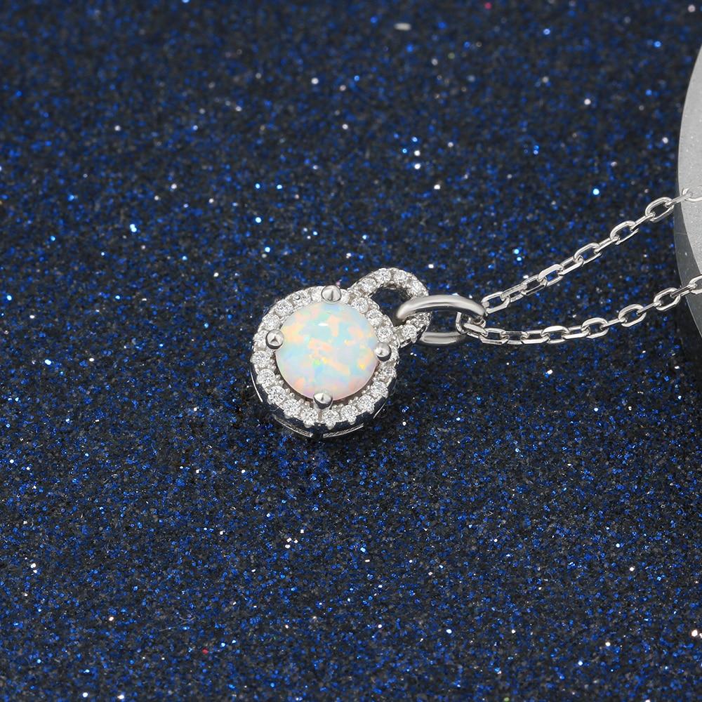 925 Sterling Silver Fashion Necklace with Round Milky Opal Pendant, Jewelry Gift for Her-Customized Jewel