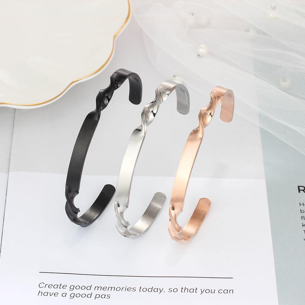 Twisting Shape Personalized Gift Engraved Name ID Bangle For Women Stainless Steel Bracelets & Bangles-Customized Jewel