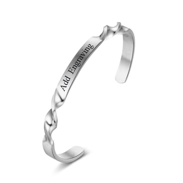 Twisting Shape Personalized Gift Engraved Name ID Bangle For Women Stainless Steel Bracelets & Bangles-Customized Jewel