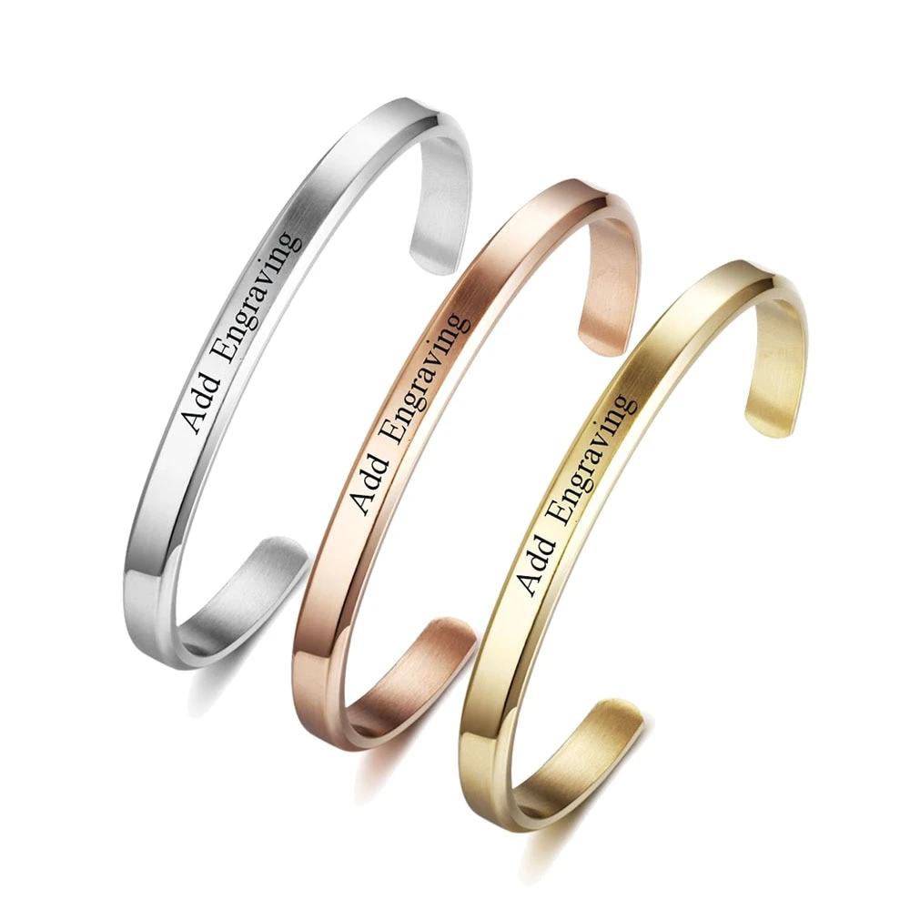 6mm Width Personalized Gift Engraved Name ID Bangle Unisex Stainless Steel Bangles-Customized Jewel
