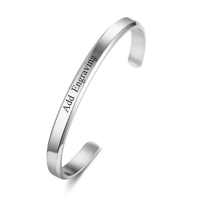 6mm Width Personalized Gift Engraved Name ID Bangle Unisex Stainless Steel Bangles-Customized Jewel