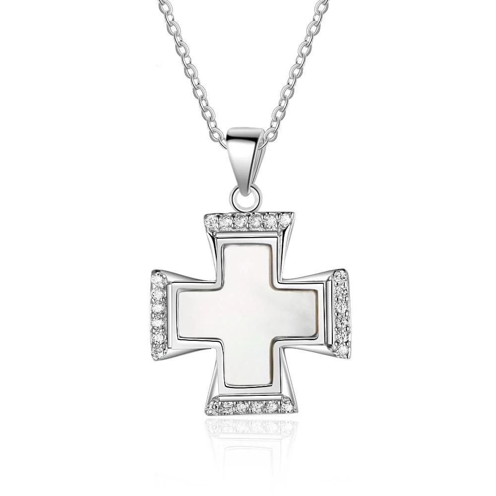 Silver Shell Necklace for Women with Cute Cross Pearl Oysters Pendant, Anniversary Gift Jewelry-Customized Jewel
