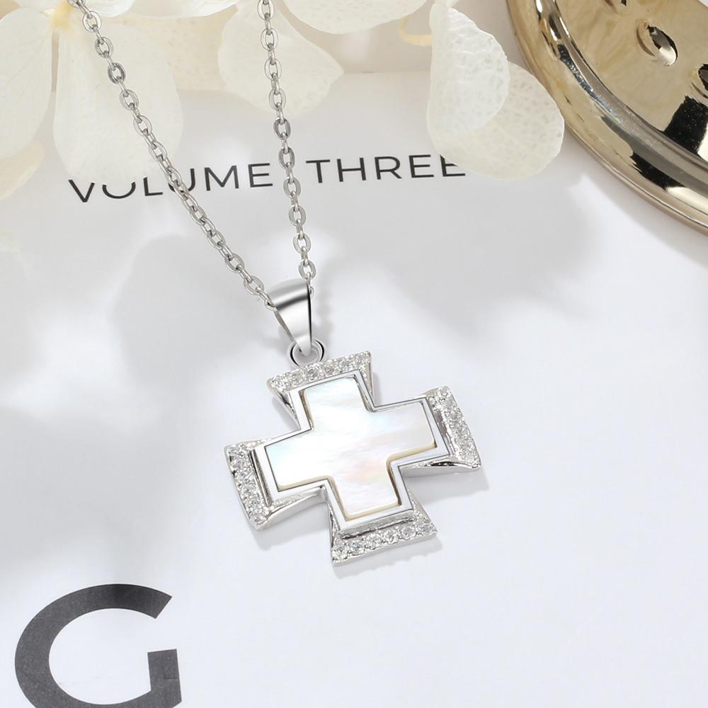 Silver Shell Necklace for Women with Cute Cross Pearl Oysters Pendant, Anniversary Gift Jewelry-Customized Jewel