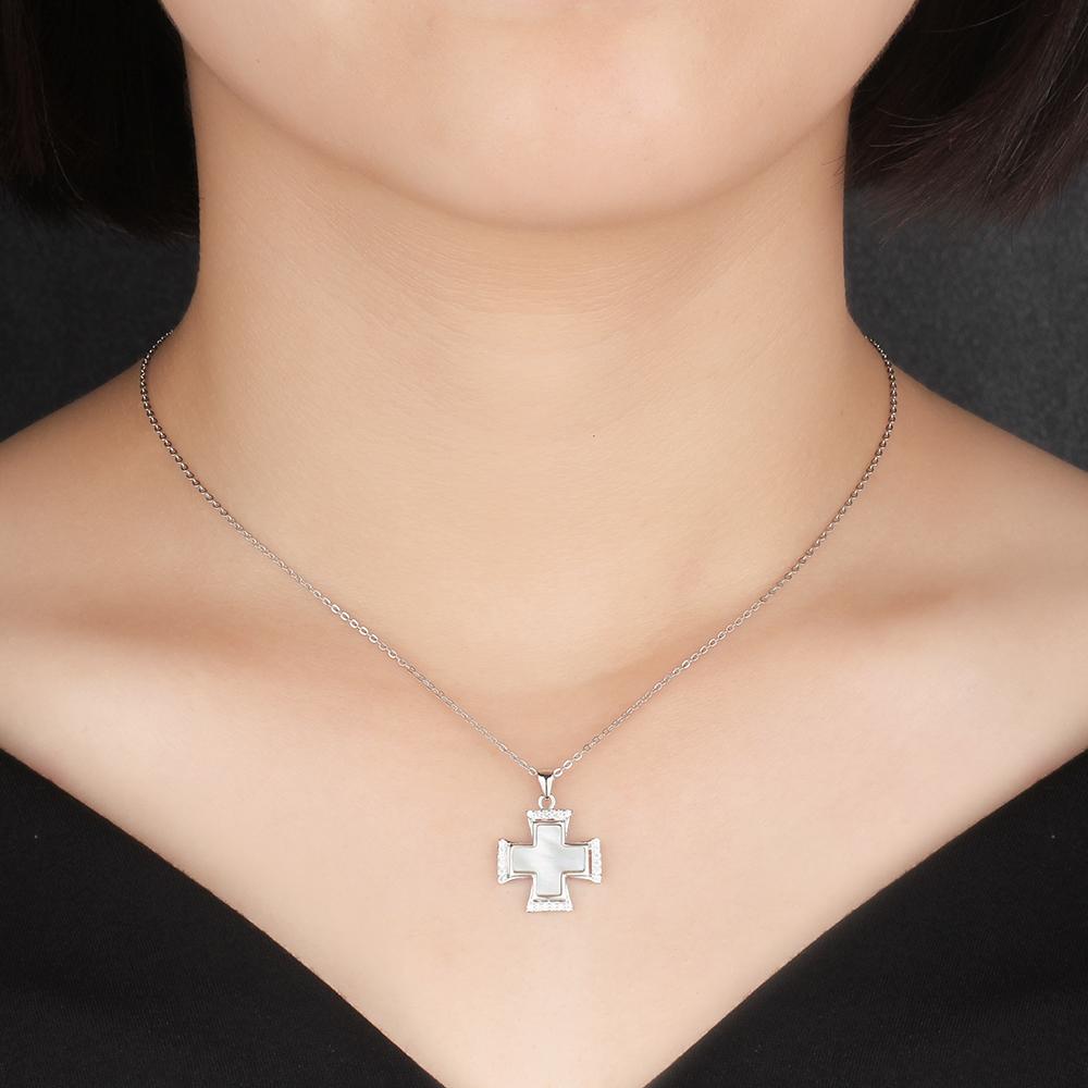 Silver Shell Necklace for Women with Cute Cross Pearl Oysters Pendant, Anniversary Gift Jewelry-Customized Jewel