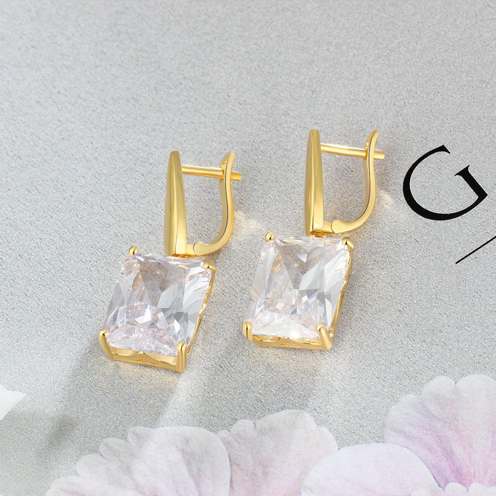 Square Cubic Zirconia Drop Earring Gold Color Fashion Party Jewelry Earrings For Women Best Gift For Her-Customized Jewel