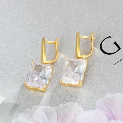 Square Cubic Zirconia Drop Earring Gold Color Fashion Party Jewelry Earrings For Women Best Gift For Her-Customized Jewel