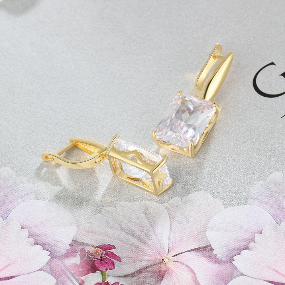 Square Cubic Zirconia Drop Earring Gold Color Fashion Party Jewelry Earrings For Women Best Gift For Her-Customized Jewel