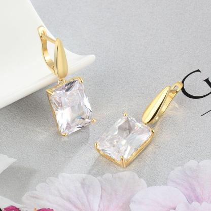 Square Cubic Zirconia Drop Earring Gold Color Fashion Party Jewelry Earrings For Women Best Gift For Her-Customized Jewel