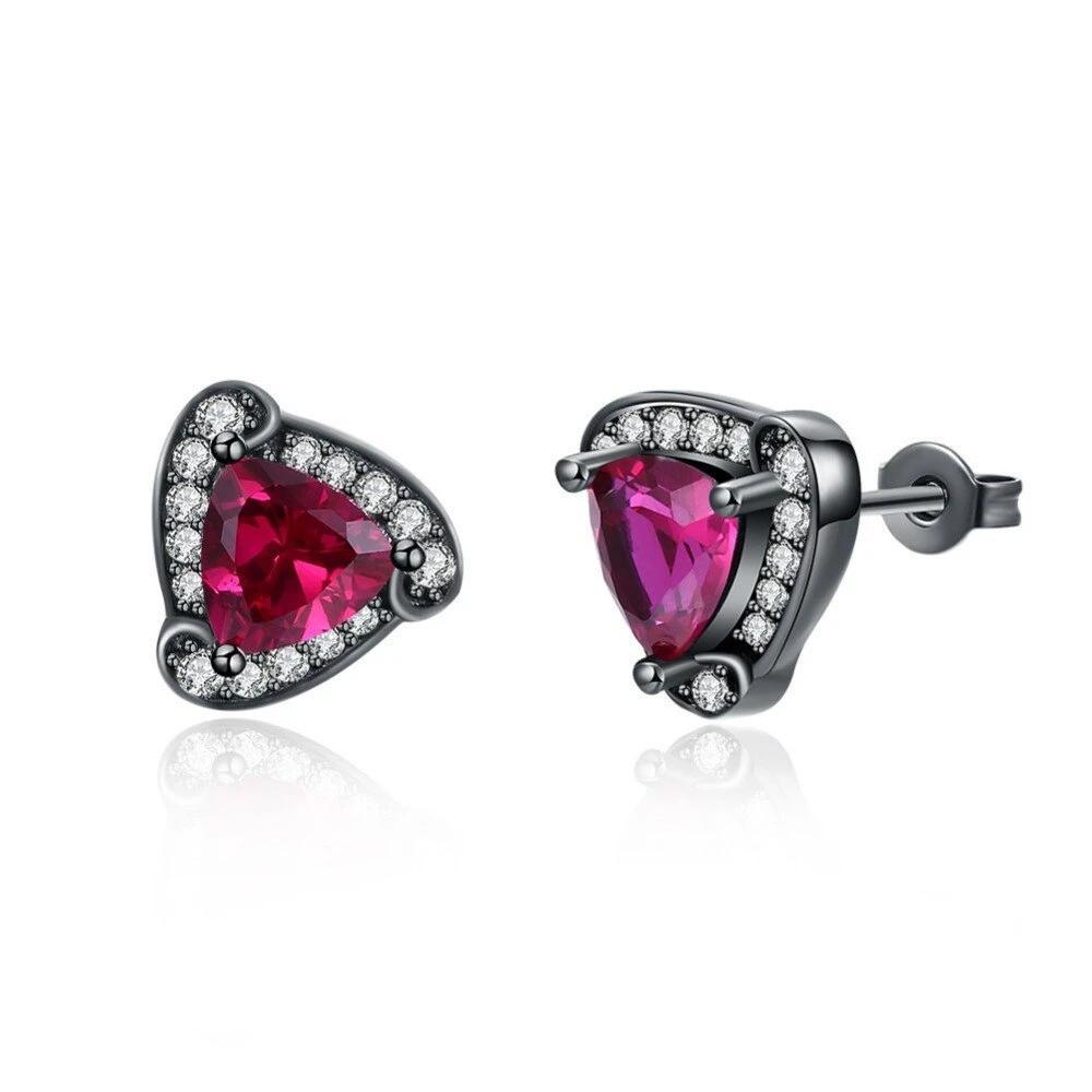 Triangle Design Red Cubic Zirconia Stud Earrings For Women Black Gun Color Party Accessories Gifts for Her-Customized Jewel