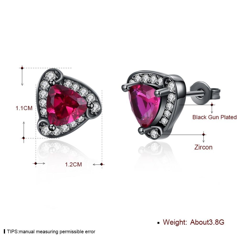 Triangle Design Red Cubic Zirconia Stud Earrings For Women Black Gun Color Party Accessories Gifts for Her-Customized Jewel