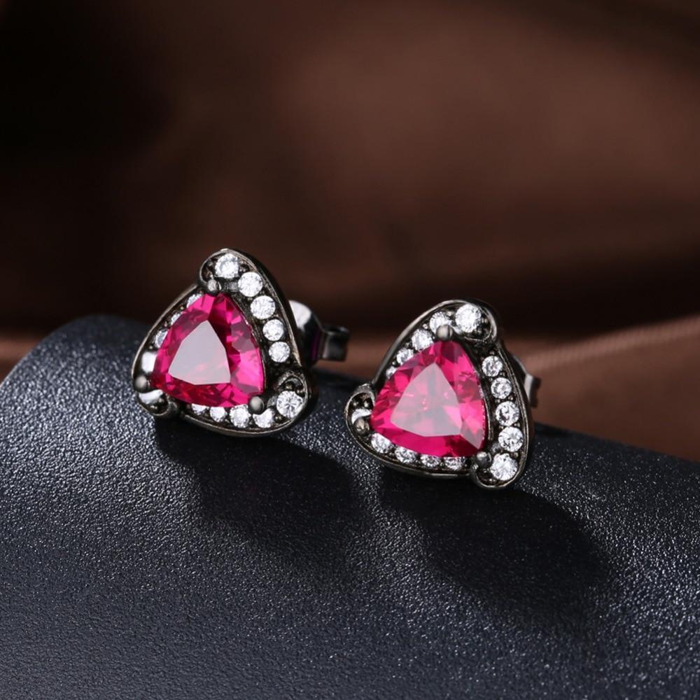 Triangle Design Red Cubic Zirconia Stud Earrings For Women Black Gun Color Party Accessories Gifts for Her-Customized Jewel