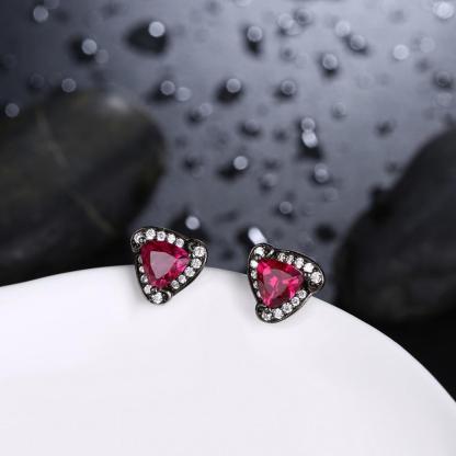 Triangle Design Red Cubic Zirconia Stud Earrings For Women Black Gun Color Party Accessories Gifts for Her-Customized Jewel