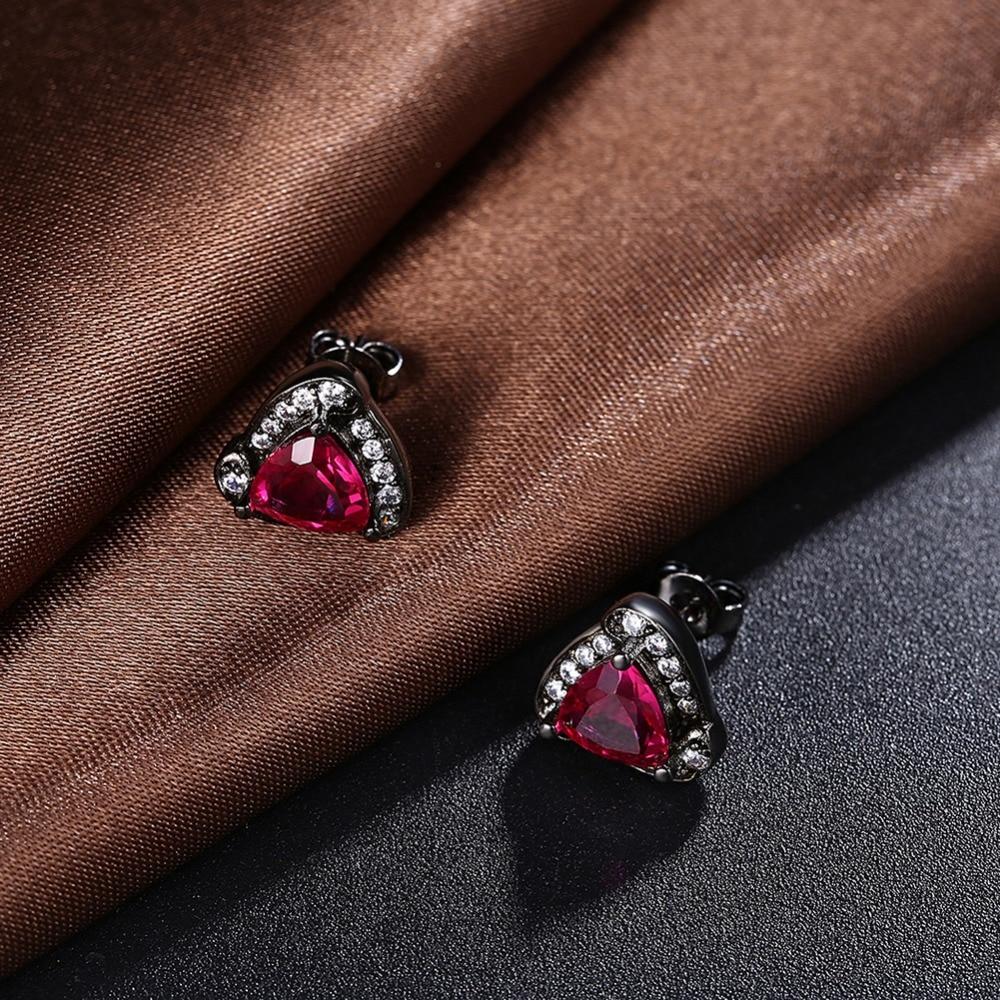 Triangle Design Red Cubic Zirconia Stud Earrings For Women Black Gun Color Party Accessories Gifts for Her-Customized Jewel
