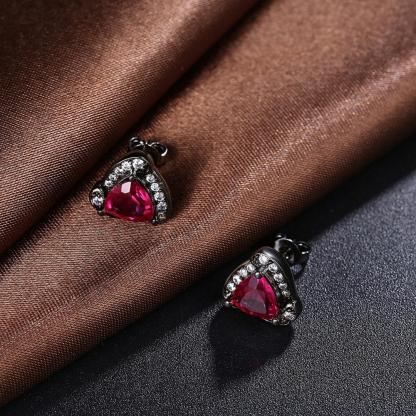 Triangle Design Red Cubic Zirconia Stud Earrings For Women Black Gun Color Party Accessories Gifts for Her-Customized Jewel