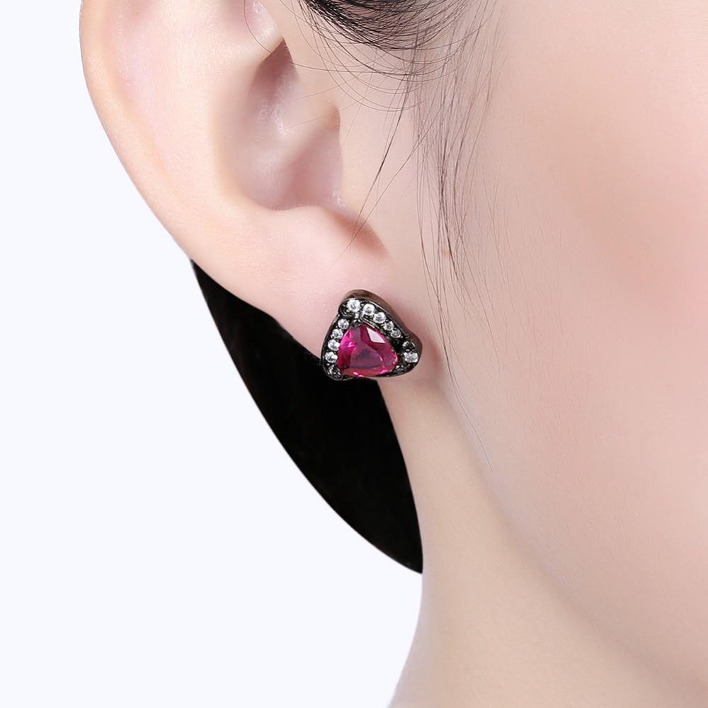 Triangle Design Red Cubic Zirconia Stud Earrings For Women Black Gun Color Party Accessories Gifts for Her-Customized Jewel