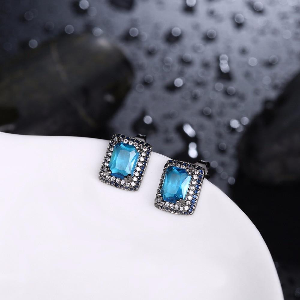 Square Shape Blue Cubic Zirconia Stud Earrings For Women Black Gun Color Party Accessories Gifts for Her-Customized Jewel