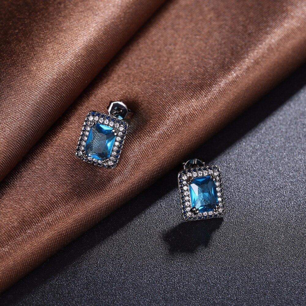 Square Shape Blue Cubic Zirconia Stud Earrings For Women Black Gun Color Party Accessories Gifts for Her-Customized Jewel